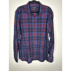 Bugatchi Mens Long Sleeve Button Up Shirt Classic Fit Size Xl Corduroy Plaid‎